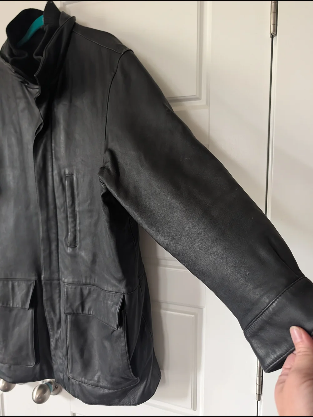 Men's Black Leather Zip-Front Coat